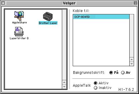 På høyre side av Velger velger du skriveren du vil skrive ut til. Lukk Velger. MFL-Pro suiten, skriver- og skannerdriveren er installert.