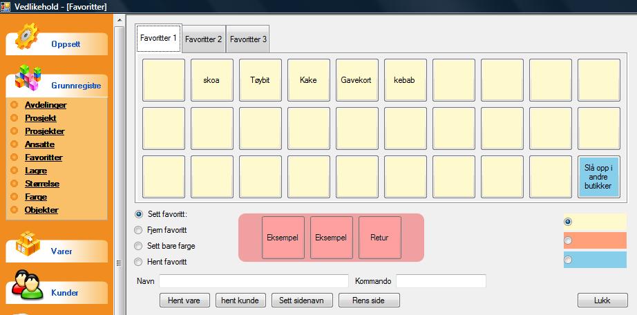 Grunnregistre 2.5 Favoritter Favoritter er hurtigtastene man har i bunnen av kassebildet.