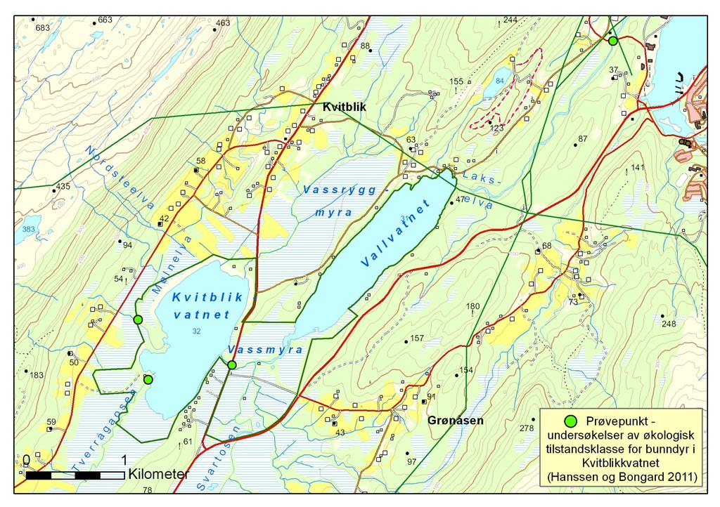 VEDLEGG 8: Bevaringsmål for Fauskeidet naturreservat Figur 3: Prøvepunkt for kartlegging av bunndyrfauna ved