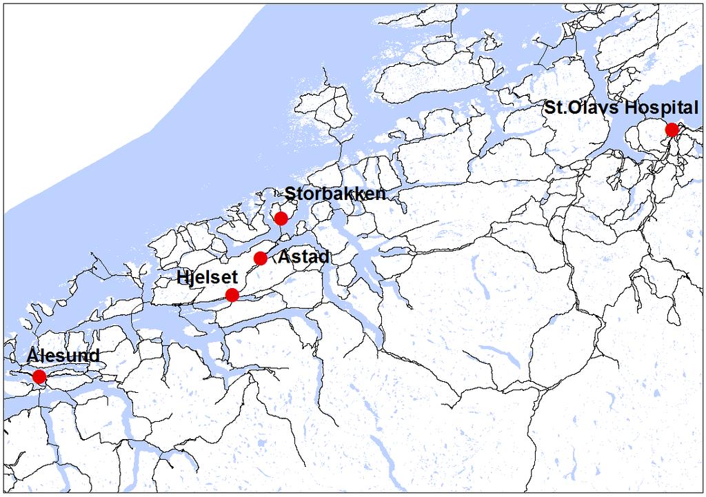 Befolkningsdekning og tilgjengelighet for alt. lok. av sykehuset i Nordmøre og Romsdal (SNR) i 2030 5 hovedvegnettet/ E39/ Rv 70.