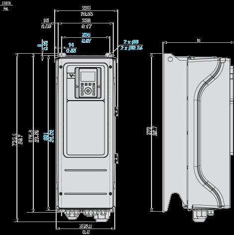 a = 299 mm (11.8 in.) Clearances X1 X2 X3 100 mm (3.94 in.) 100 mm (3.94 in.) 10 mm (0.