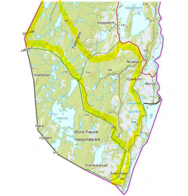 Figur 8. Areal som er middels godt kartlagt ligger innenfor gult polygon.