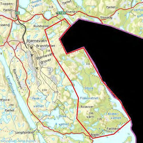 Figur 9. Dekningskart for område 2. Dekningsgrad for område (3); områder ved Neiden: Disse arealene gis middels dekningsgrad, dvs.