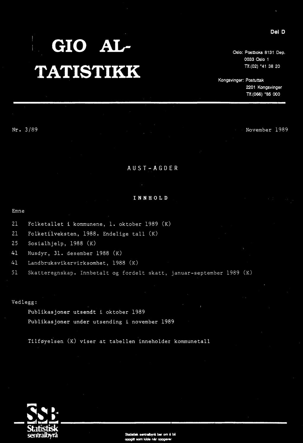 desember 1988 (K) 41 Landbruksvikarvirksomhet, 1988 (K) 51 Skatteregnskap.