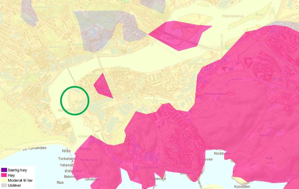 7 Vedlegg Vedlegg 1: Aktsomhetskart radon i området rundt Nedre Malmø. Den gule fargen indikerer moderat til lav radon aktsomhet.