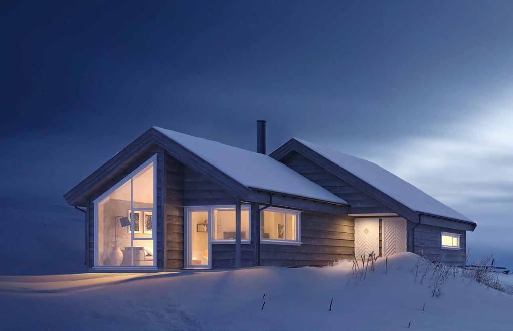Anbefalt Solhytten hyttemodell Mostøl for tomteområdet Lindåsen MOSTØL VILLMARK Tradisjonell Solhytte med skjermet inngangsparti og godt takoverbygg fra stuen.