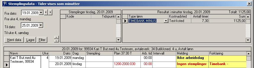 Avspasering / Timebank - (minus) Dersom hel dag eller del av dag skal avspaseres kan man velge Timebank (minus) eller Turnusbank (minus).
