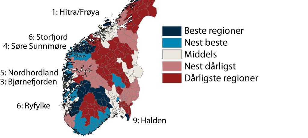 Regionale mønstre for internasjonalisering Figur 39: Variasjoner i internasjonalisering i næringslivet mellom de 83 politiske regionene.