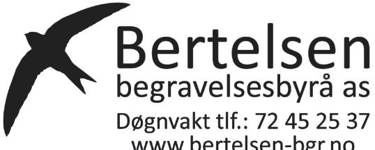 72 45 23 70 Døgnvakt tlf.: 72 45 25 37 Tlf.: 72 45 19 95 www.bertelsen-bgr.no SONETERAPEUT - MNNH Berit Westerlund Støen Tlf.