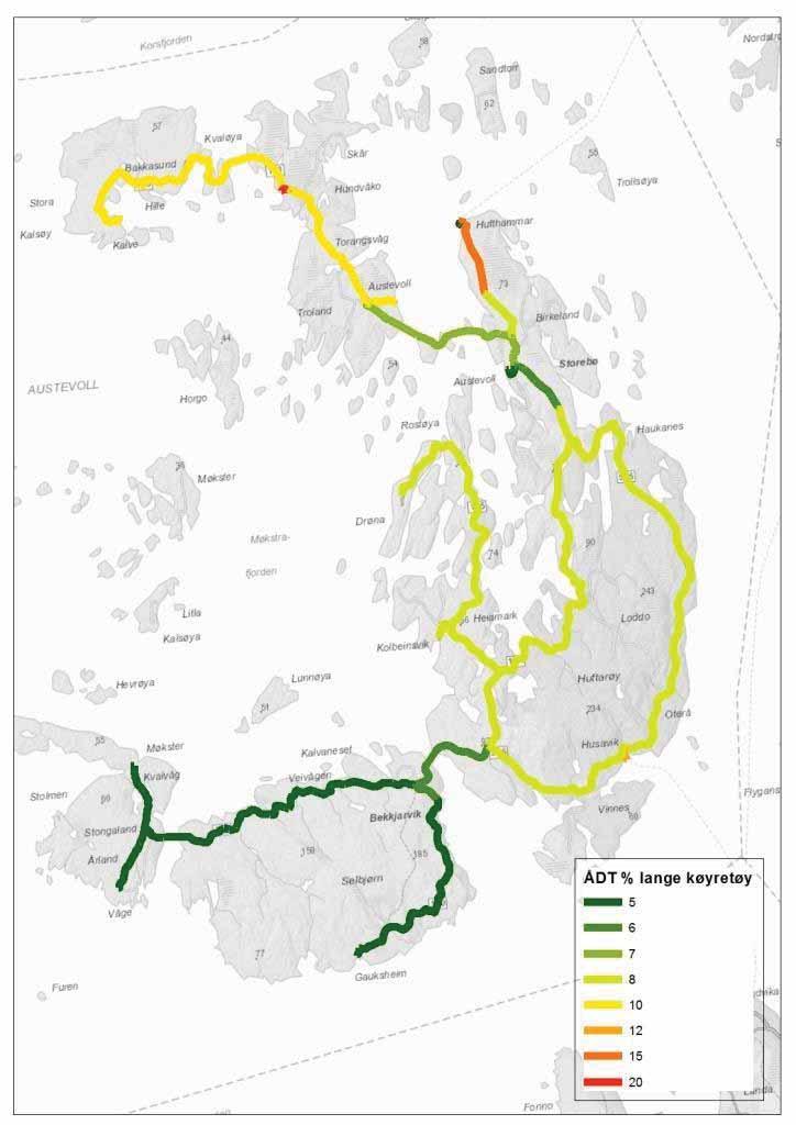 Figur 10 viser kor stor prosentdel av trafikkmengda som består av lange køyretøy.