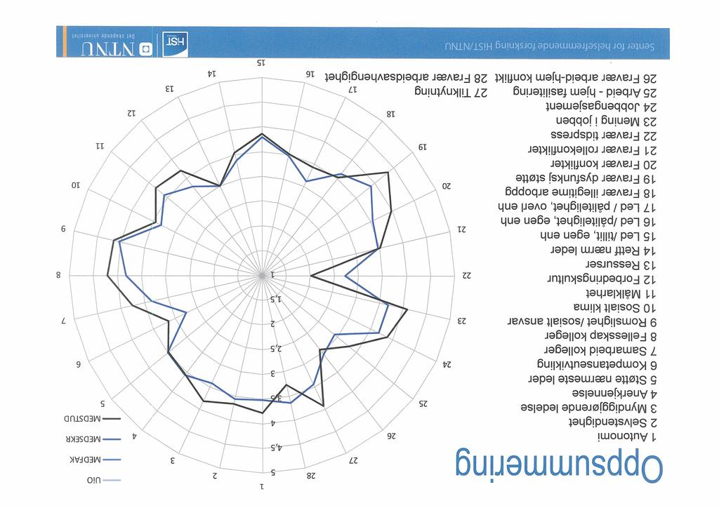 .ps ei i UiO I Autonomi 2 Selvstendighet 3 Myndiggjørende ledelse 4 Anerkjennelse 5 Støtte nærmeste leder 6 Kompetanseutvikling 7 Samarbeid kolleger 8 Fellesskap kolleger 9 Romslighet /sosialt ansvar