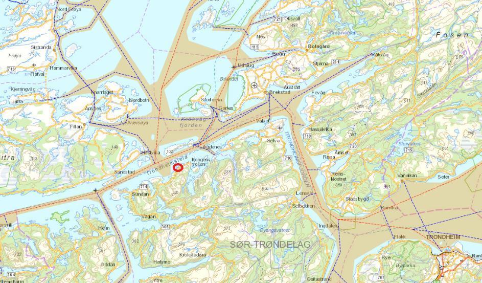 5.3 Trondheimsleden Planområdet ligger ved Trondheimsleden, farleden som går mellom Hitra og fastlandet. I nord går leden over i utløpet til Trondheimsfjorden ved Agdenes.