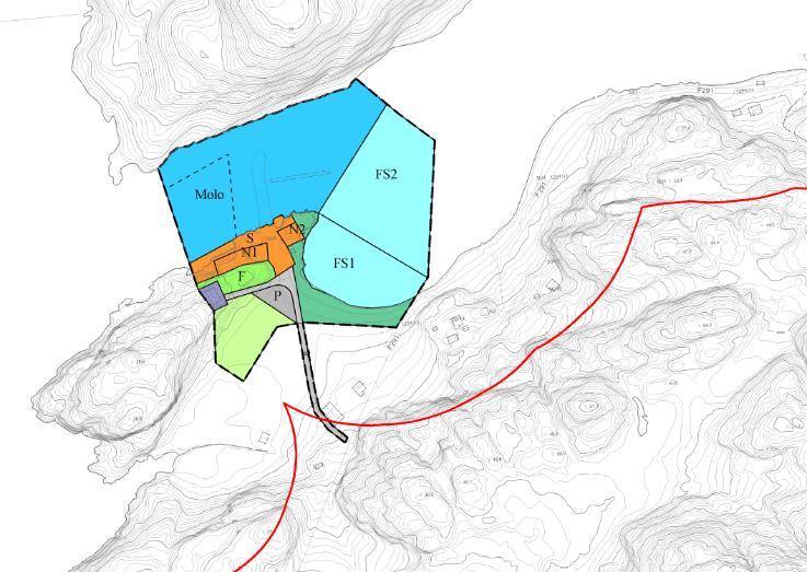 Figur 15 100-metersbeltet markert i rødt 5.5 Støy og støv Eksisterende forhold: Bystingen er et stille og rolig område. Adkomstvegen inn i området er en grusveg.