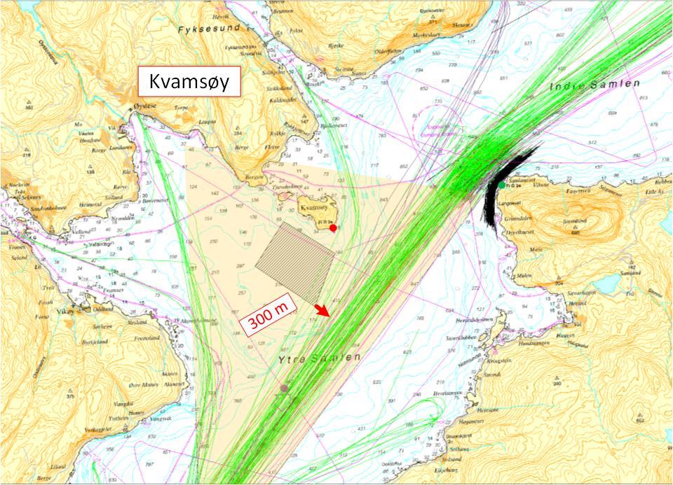 3.2 Kvamsøy 3.2.1 Lokasjonsbeskrivelse Foreslått nytt oppdrettsanlegg ved Kvamsøy er illustrert med gråskravur i sjøkart på Figur 3.3 nedenfor.