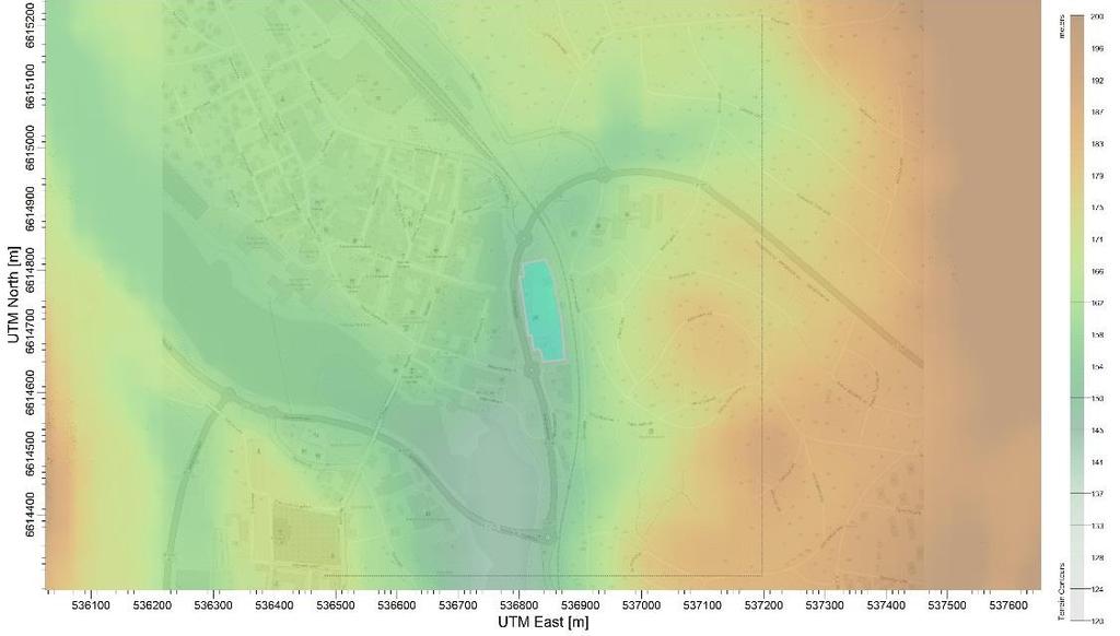 12 Utredning av luftkvalitet: Mastemyr 4.2 Topografi I AERMOD programmet er det benyttet topografidata (Figur 2) fra en landsdekkende digital terrengmodell med 10m oppløsning.