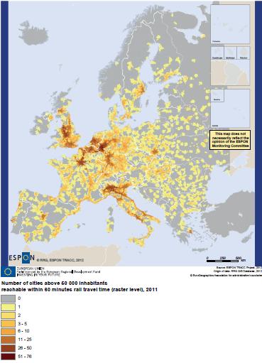 Cities >50,000 reachable in 60 minutes by rail u u Many regions in the BSR have no cities of >50,000 that can be reached