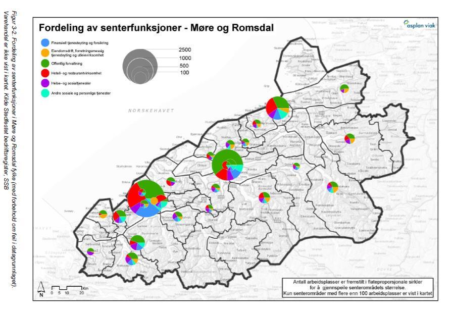 Analysen viser at Molde har en dekningsgrad på 149 % samlet for all detaljhandel, og er et viktig handelsområde for en rekke nabokommuner: I de andre kommunene i regionen er det til dels betydelig