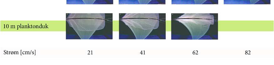 tette skjørt, og 5 og 1 m planktonduk skjørt med strømhastigheter fra 21 82 cm/s i fullskala.