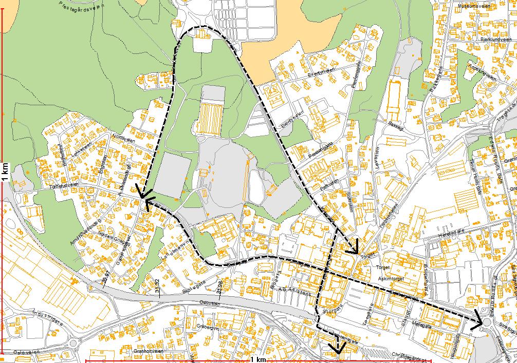 Infrastruktur (vei) Interne mateveier i variende bredde, i hovedsak fast dekke, ikke fortau eller gang-/sykkelvei Tornerudveien har stor gang-sykkelveitrafikk fra