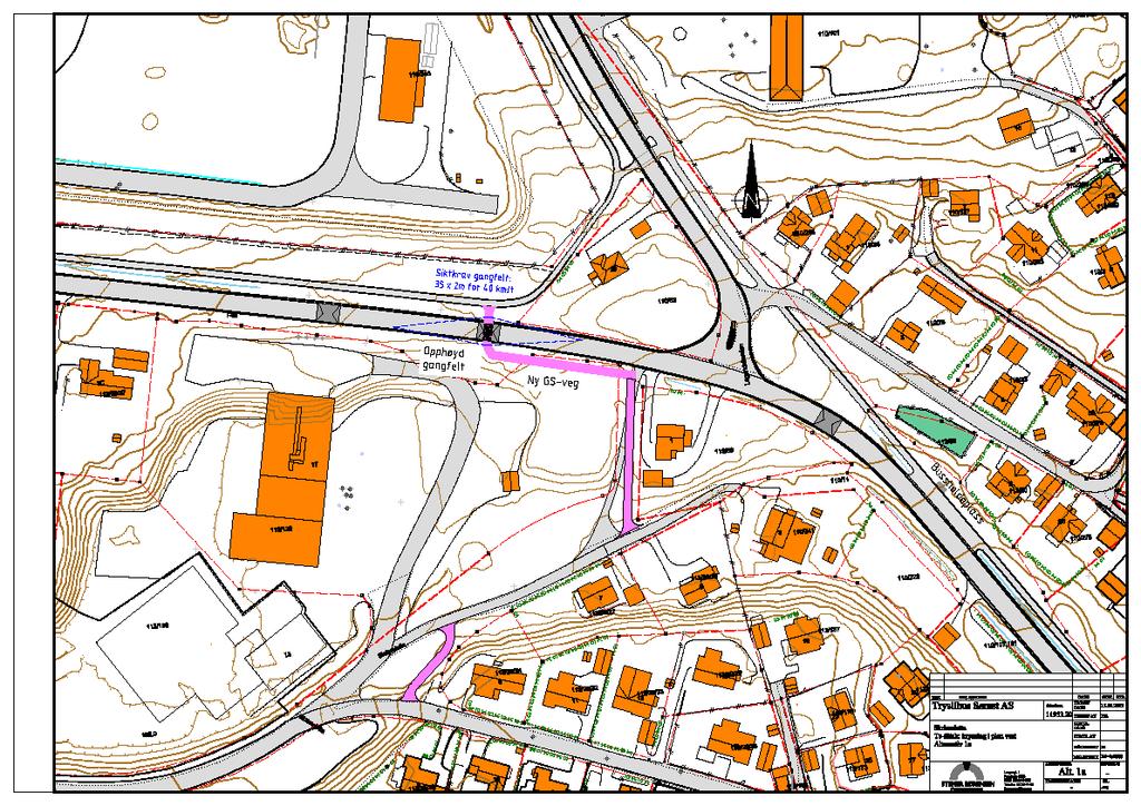 5 Beskrivelse av alternativene 5.1 Alt. 1A kryssing 1 i plan vest for kryss. Beskrivelse Alt. 1A omfatter kryssing av Fv. 40 i plan ca. 100 m vest for krysset.