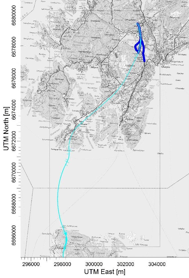 SIDE 11 ALT B med rørbru, Tunnelmunning 1 ALT B med rørbru, Tunnelmunning 2 ALT Ramper Moberg, Tunnelmunning 1 Figur 7: Veistrekningene og tunnelmunningene som inngår i beregningene.