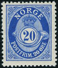 : 7147 20 øre ultramarin posthorn, 1909-serien.