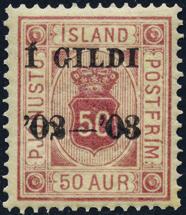 Island Best.nr.: 3273 50 aur Dobbelthoder tjenestemerke 1907.