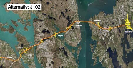 Konsept J Parsell Kolltveit Arefjord - Storavatnet Konsept J er utviding av dagens veg til 4 felt med ny 2 felts bru i tillegg til dagens bru mellom Kolltveit og Storavatnet.