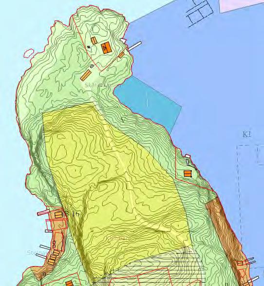 4. Gjeldande planstatus 4.1. Kommuneplanens arealdel Figur 1: kartutsnitt frå kommuneplanens arealdel. Bustad markert i gul, og båthamn i blått.