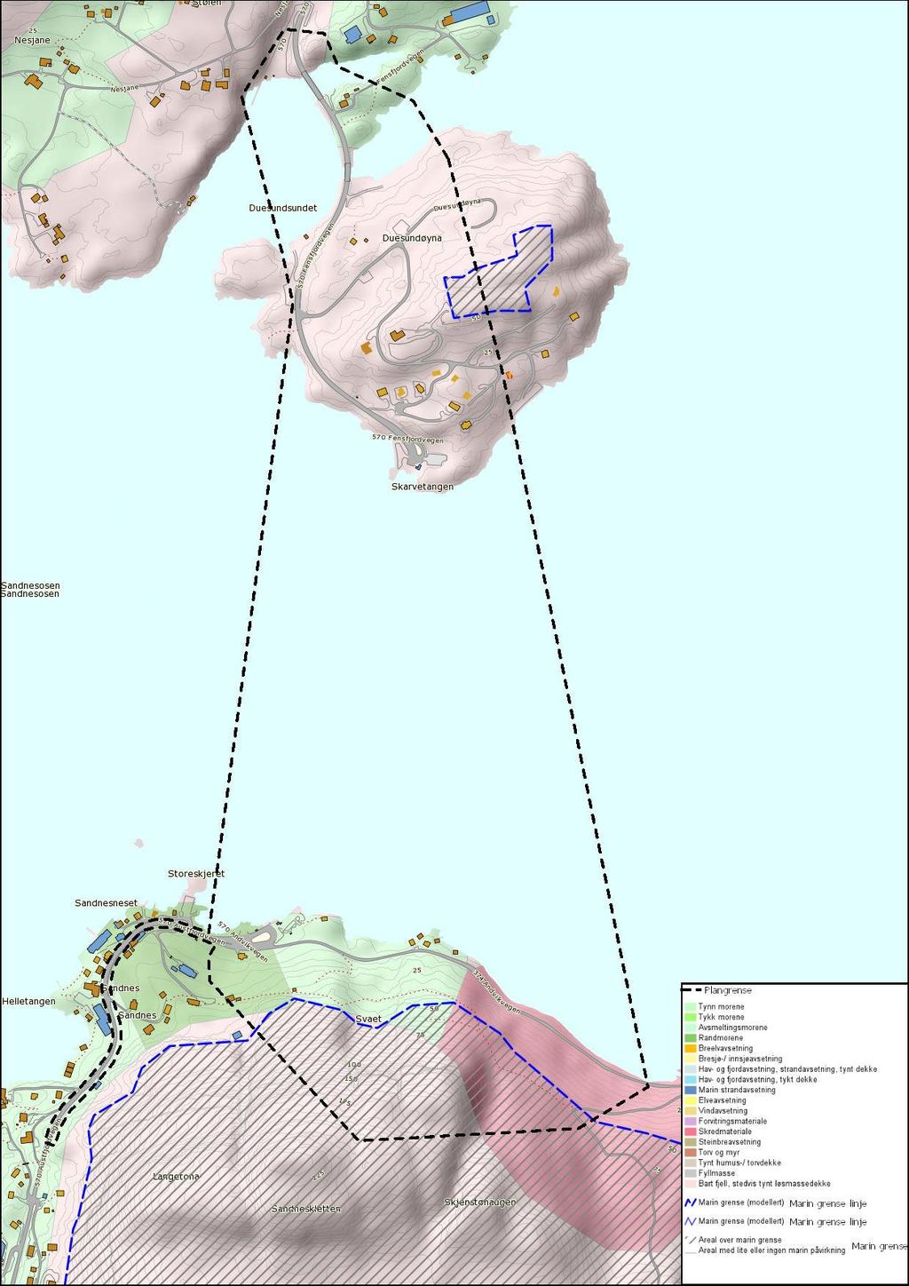 Figur 4: Lausmassekart og kart som viser marin grense.