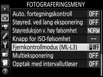 Fotografering med fjernkontroll Bruke fjernkontrollen ML-L3 (ekstrautstyr) Fjernkontrollen ML-L3 (ekstrautstyr) (0 319) kan brukes til å redusere kamerabevegelse eller til selvportretter.