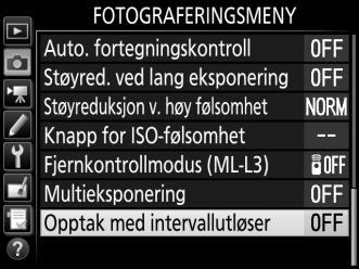 Fotografering med intervallutløser Kameraet er utstyrt for å ta fotografier automatisk ved forvalgte intervaller.