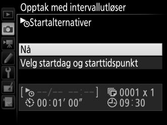 2 Juster intervallutløserinnstillingene. Velg et startalternativ, intervall, antall bilder per intervall og alternativ for eksponeringsutjevning.