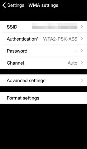 Velg WMA settings (WMA-innstillinger) for å gå tilbake