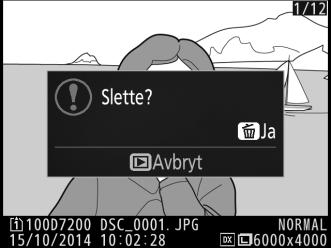 Slette uønskede fotografier Trykk på O (Q)-knappen for å slette fotografiet som for øyeblikket vises på skjermen. Merk deg at når fotografier er slettet, kan de ikke gjenopprettes. 1 Vis bildet.
