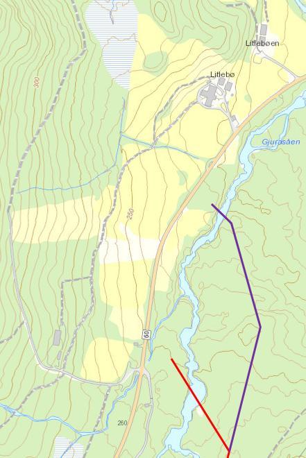 5.2 Alternative stasjonsplassering Litlebø Ved Litlebø er det også vurdert ei stasjonsplassering som alternativ til det konsesjonssøkte alternativ B-2-f, sjå Figur 17 til høgre.