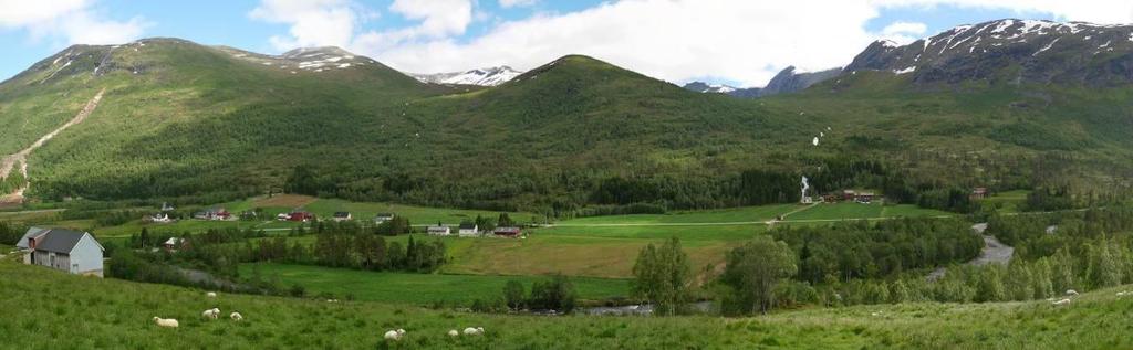 B-1-c B-1-f Figur 36 Panorama Tronstad, sett mot aust frå Kjellstad. Omtrentlege leidningstrasear (liner) skissert inn. B-1-f Figur 37 Kjellstad. Bilete teke mot Nord frå Fv.60.