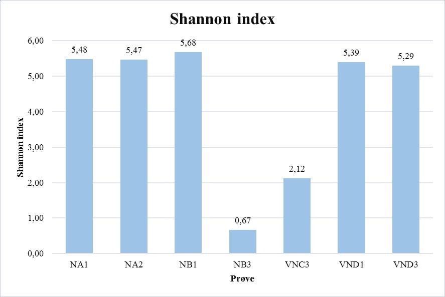 Chao 1 index-verdien til prøver fra Niagara og Veterinærjordet (nord) kom det frem at diversiteten var noe større i Niagara med hensyn på slektsmangfoldet i jorda.