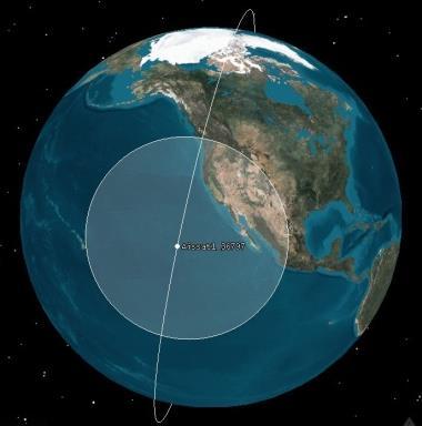 I tre av disse fire tilfellene er satellitten over vestkysten av Nord-Amerika. Figur 4.16 viser omtrentlig dekningsområde for disse tre tilfellene.