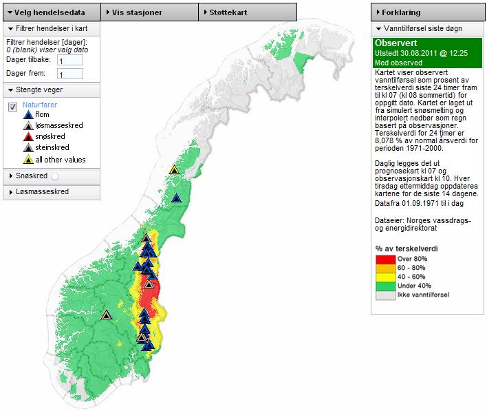 Døgndata (kortvarig flom) Vanntilførsel (regn- og smeltevann) - Dato 11.