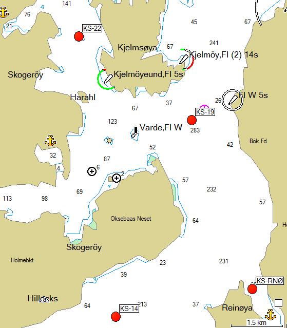 (KS-L), 4 stasjoner rundt Reinøya (KS-7W, KS-7N, KS-RN, KS-08) samt en stasjon ved Skjelmsøy (KS-22) og en ved Gamneset (KS-Kros), dvs. i alt 14 stasjoner (Figur 19).