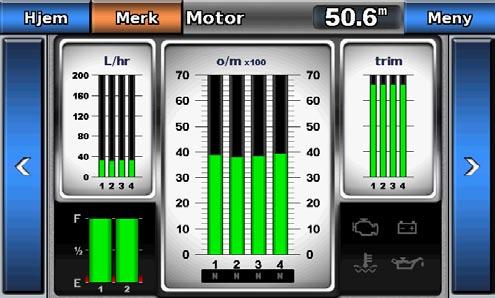 Almanakk-, omgivelses- og om bord-data Velge motorene som skal vises i måleinstrumentene Du må manuelt velge antallet motorer som skal vises i motormåleinstrumentene (side 43), før du kan velge selve