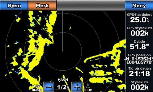 Radar Havnemodus Havnemodus brukes som standard av radaren for indre farvann med radartypene GMR 604 xhd, 606 xhd, 1204 xhd eller 1206 xhd.