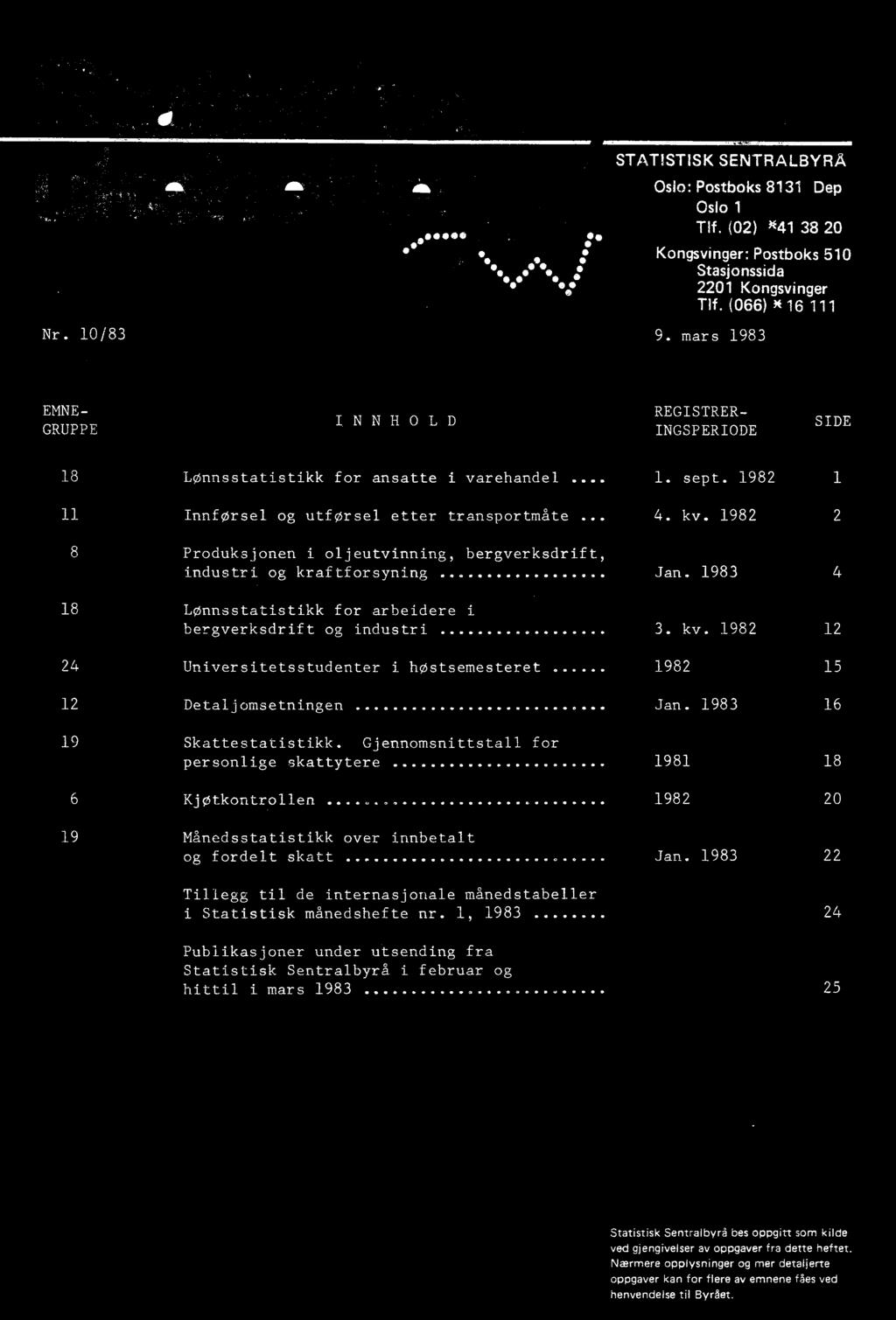 1983 22 Tillegg til de internasjonale månedstabeller i Statistisk månedshefte nr.