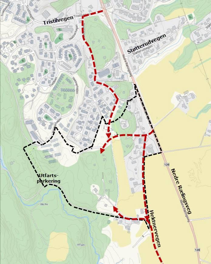 2 Planfaglige tema Atkomster til boligområdet Planområdet har flere mulige atkomster: - via Hektnervegen ved bensinstasjonen og deretter inn ved nr. 13 og i kant av dyrka mark eller inn ved nr 37.