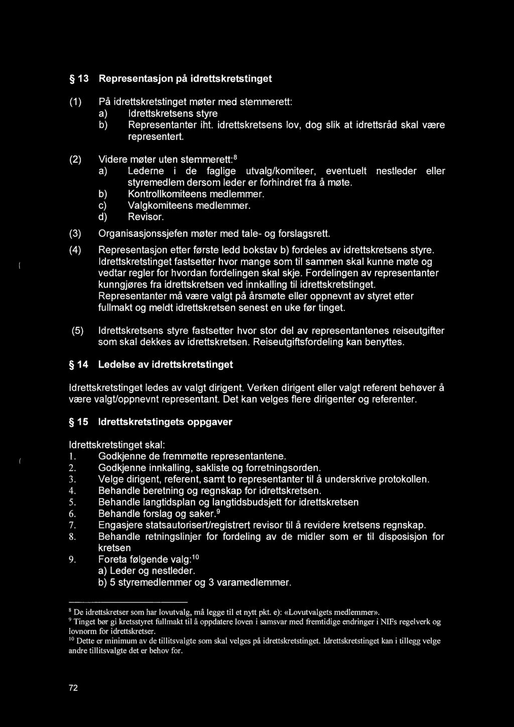 (2) Videre møter uten stemmerett:8 a) Lederne i de faglige utvalg/komiteer, eventuelt nestleder eller styremedlem dersom leder er forhindret fra å møte. b) Kontrollkomiteens medlemmer.