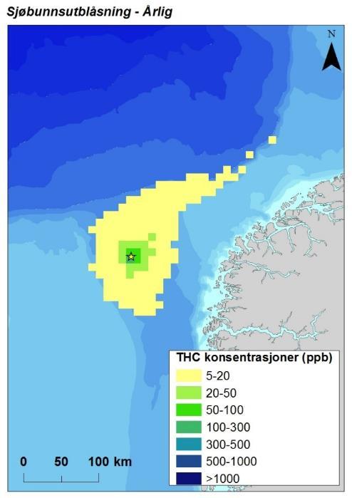 3.4.4 Vannsøylekonsentrasjoner Resultatene av konsentrasjonsberegningene rapporteres vanligvis som totale konsentrasjonsverdier av olje (THC) i de øverste vannmassene, det vil si det skilles ikke