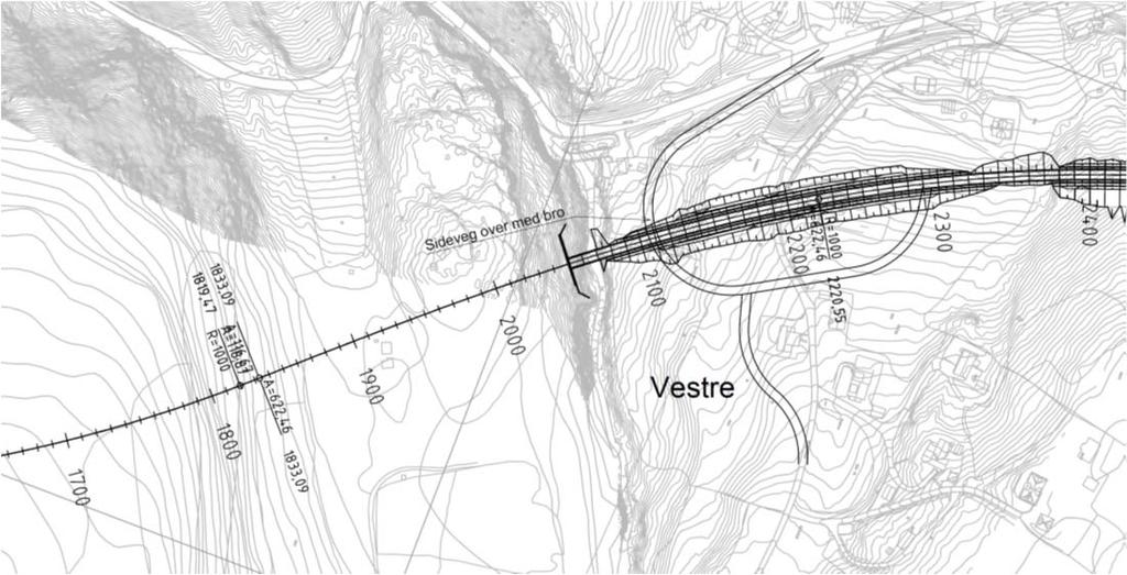 4 Påhugg Vestre (Alternativ A og C) Påhugg på Vestre for Alternativ A og C krysser Vestreelva og går rett inn i