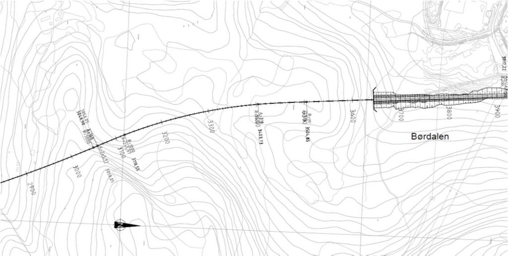 3 Påhugg Børdalen (Alternativ A, B1, B2 og B3) Med unntak av Alternativ C samles alle alternativ i felles påhuggsalternativ i Børdalen (mot Giskemo).