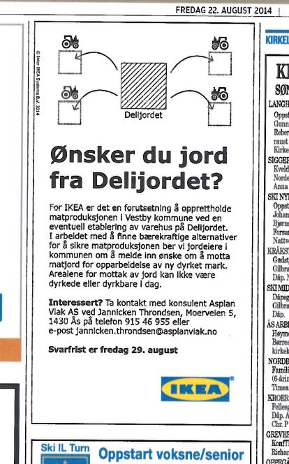 Figur 2 Annonse i Østlandets blad 22.08.